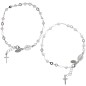 Bracelet argent 925 °/°° ajustable sur chaine, grains facettes Ø 3 mm (3 g), avec medaille VM & croix + boîte. 2 teintes dispos.